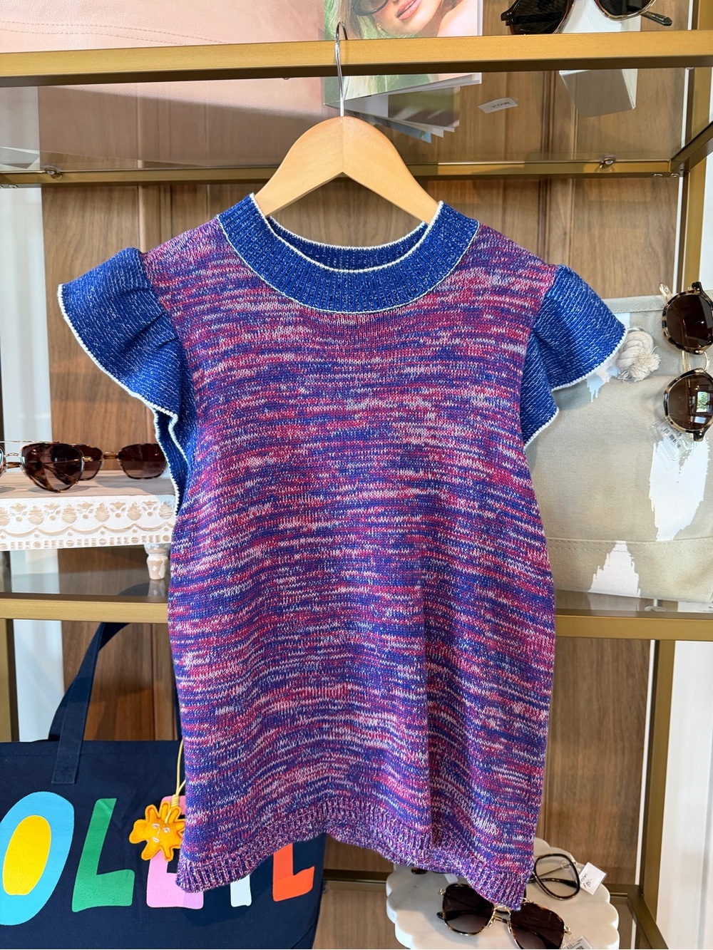 Melissa Purple Mix Knit Flutter-Sleeve Top